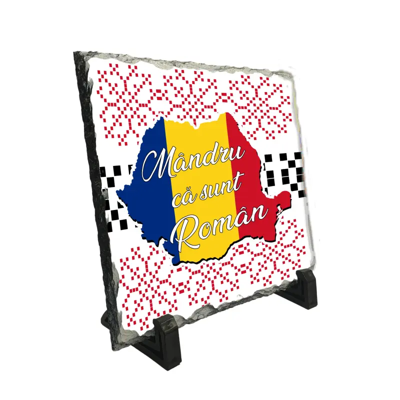 Mandru ca sunt roman, piatra ardezie personalizata, cu mesaj model, pa062